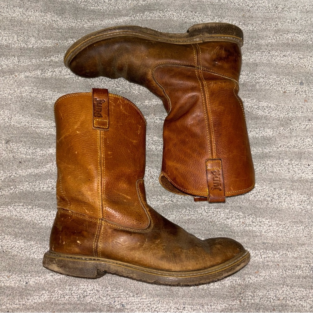 Vintage Jung Tan Leather Cowboy Western Work Boots Men’s Size 7.5 EE